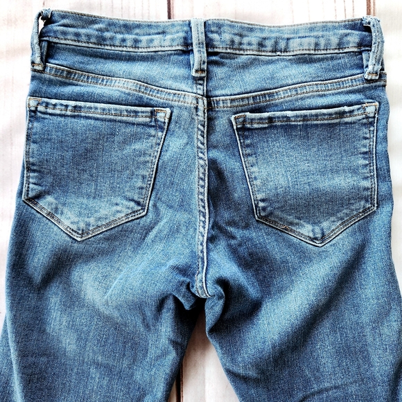 Free People Straight Leg Mid Rise Raw Hem Cropped Blue Jean | Women's Size 25 - Picture 6 of 12